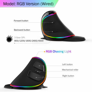 Ergonomic RGB Vertical Wired Mouse – USB Optical Design with Adjustable DPI - Image 3