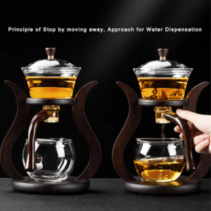 Lazy Kungfu Glass Tea Set, Magnetic Wooden Handle Tea Pot Set, Semi - Image 4